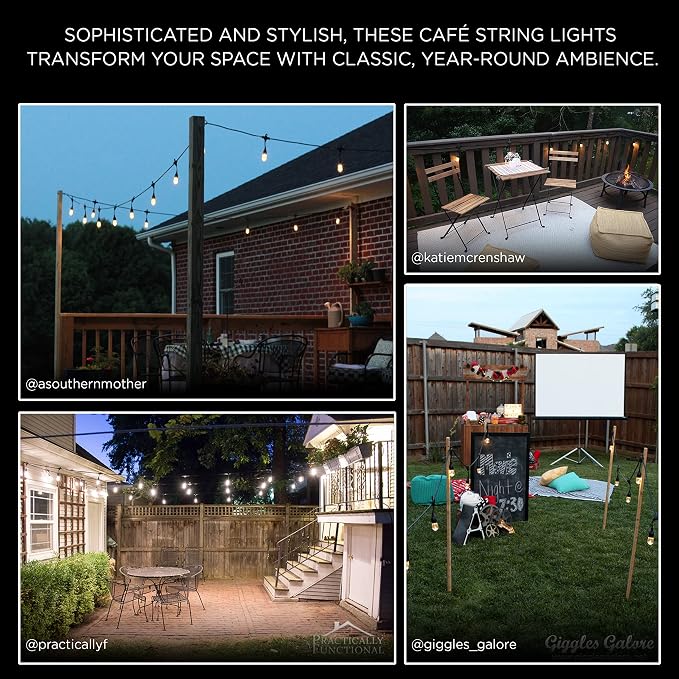 Enbrighten Classic Warm White String Lights, 48ft Black Cord, 24 Shatterproof - Image 6