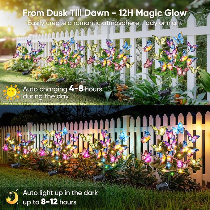 Solar Lights Outdoor Garden Decor: 2 Pack 34 Silk Butterflies - Image 7