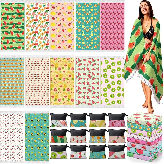 Peryiter 24 Pack Microfiber Oversize Turkish Beach Towel Set 12 Large Absorbent by Peryiter