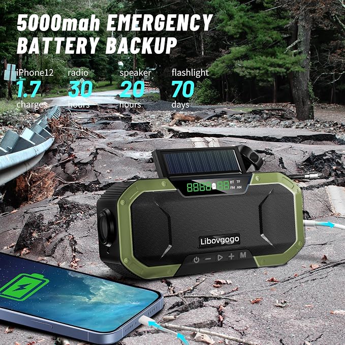 Emergency Radio Waterproof Bluetooth Speaker, Portable AM FM Radio - Image 4