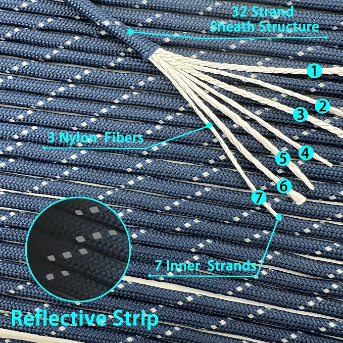 VVAAGG Reflective Paracord Rope 100FT, 7 Strand Nylon para Cord Lanyard Utility - Image 3
