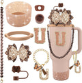 9PCS Brown for Stanley Cup Accessories Set Bling Initials Bow Charms for by Unknown