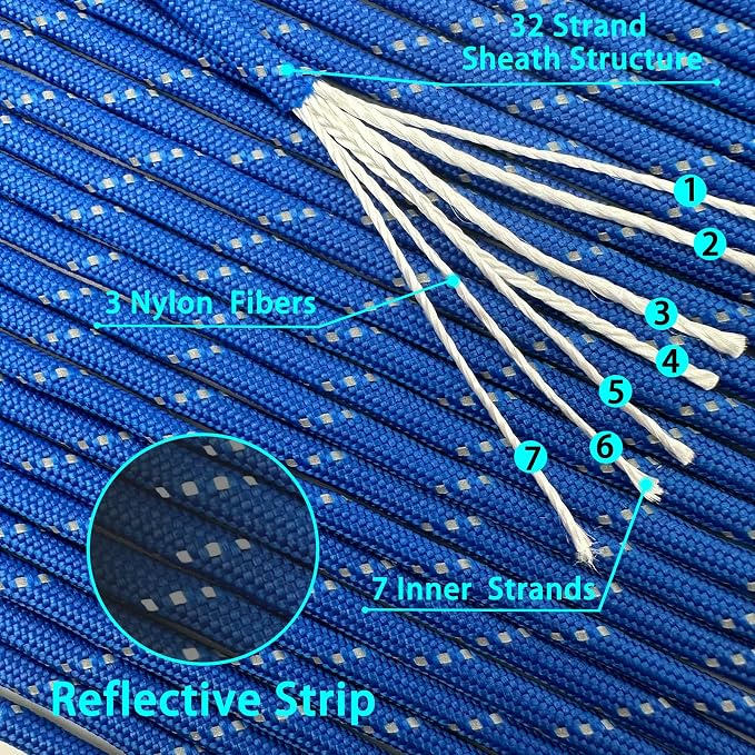 VVAAGG Reflective Paracord Rope 100FT, 7 Strand Nylon para Cord Lanyard Utility - Image 3