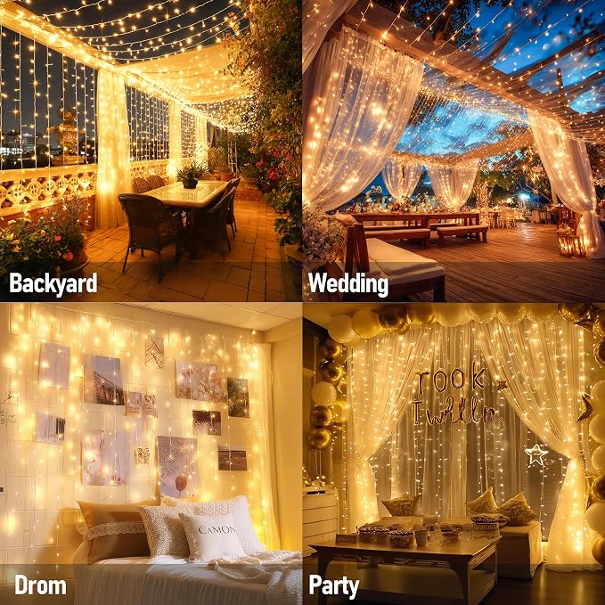 Dazzle Bright 300 LED Curtain Lights, Plug in Fairy Curtain Lights - Image 6
