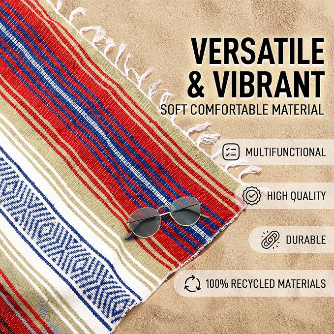 Hydration Nation Authentic Large Handwoven Mexican Striped Throw Blanket - Image 2