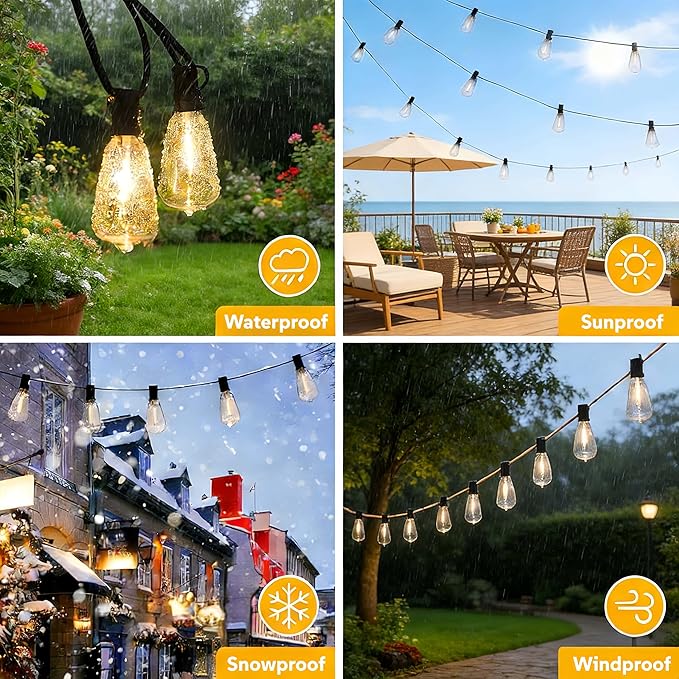 GPATIO Outdoor String Lights, 100FT ST38 Bulbs Shatterproof Patio Lights - Image 2