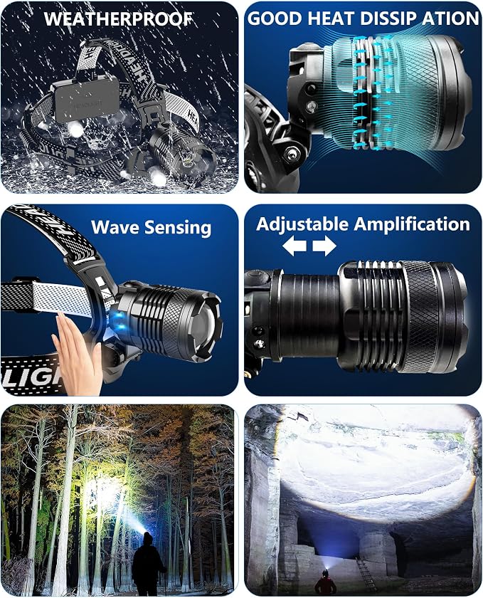Headlamp Rechargeable -100, 000LM Bright LED HeadLamp, 40H Runtime, Waterproof - Image 8