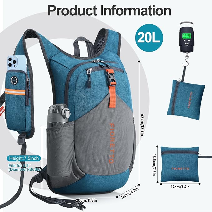 FIORETTO 20L Hiking Backpack for Women Men Mini Packable Backpack Lightweight - Image 5