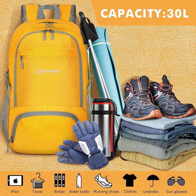 ZOMAKE Lightweight Packable Backpack 30L, Foldable Hiking Backpacks Water - Image 3