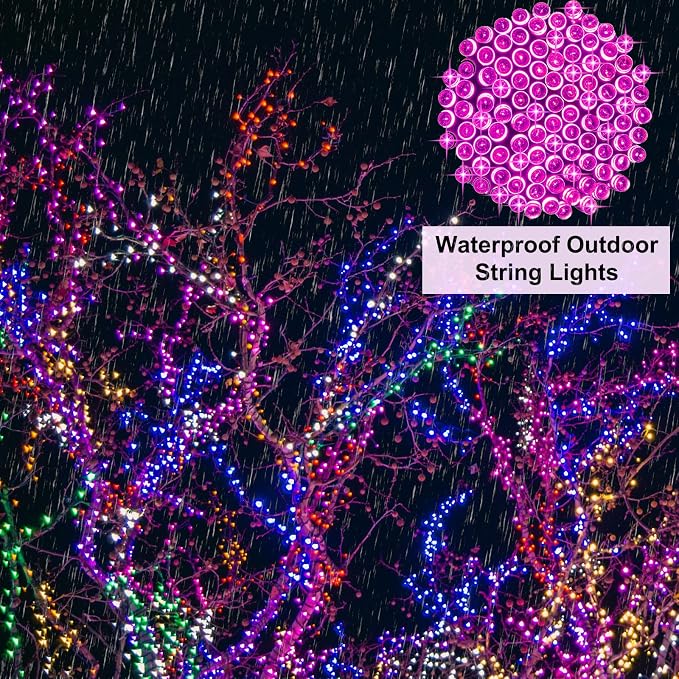 66 ft 200 LED Pink String Lights, Indoor Outdoor Connectable 8 Modes Clear Wire - Image 7