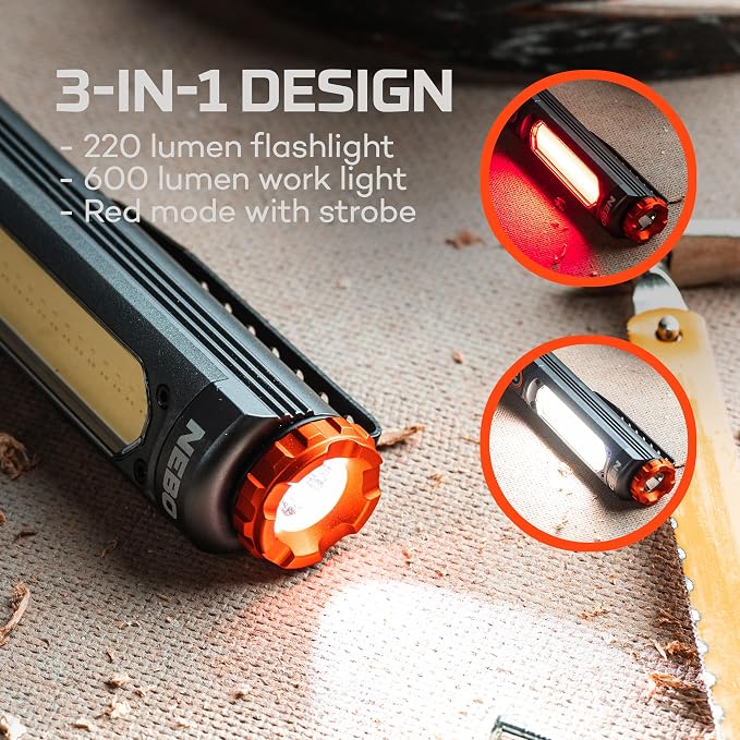 NEBO Big Larry 3 Work Light | USB-C Rechargeable, 600 Lumens, 7 Light Modes - Image 3