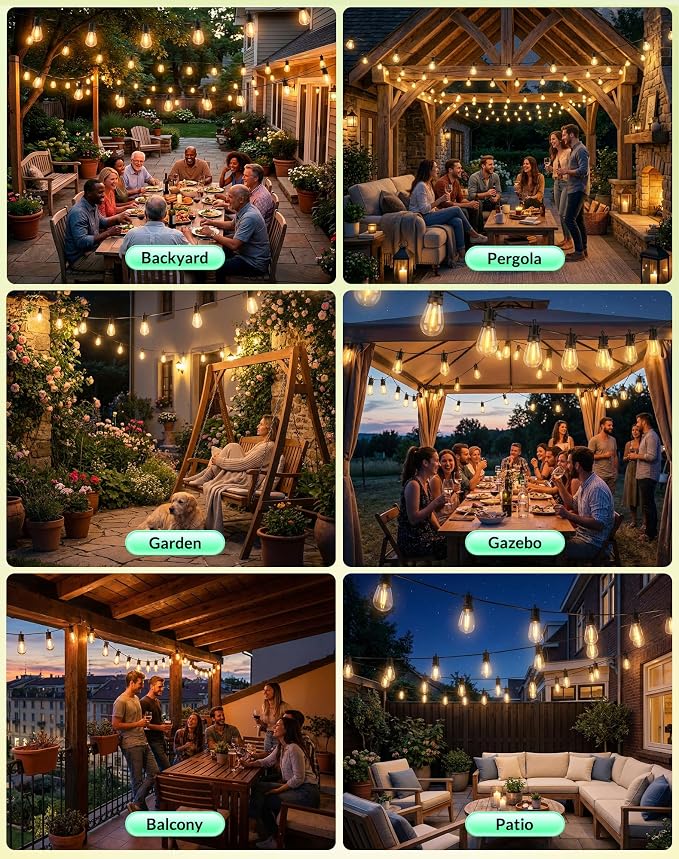 Outdoor String Lights LED Patio-Light - 50Ft Outside Waterproof Dimmable Porch - Image 7