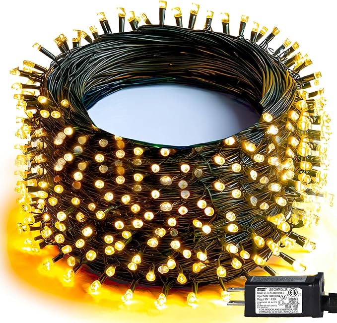 Dazzle Bright Christmas String Lights, 600 LED 196 FT Waterproof Green Wire by DazzleBright