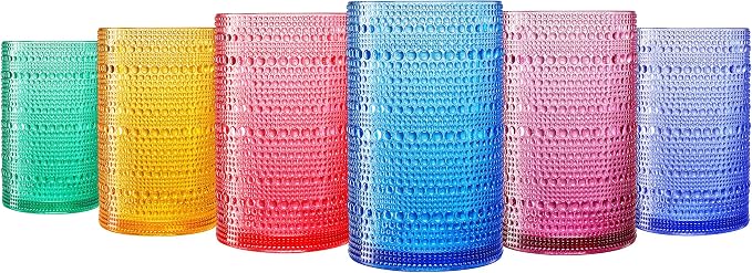 Khen Plastic Hobnail Drinking Highball Glasses Set of 6 Bright Tones Cups 14oz - Image 5