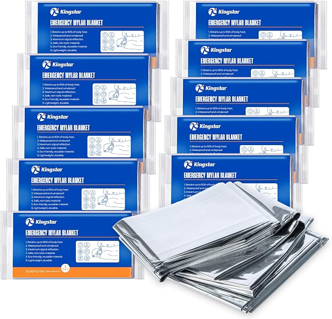 K Kingstar Emergency Blankets 10 Packs, Bulk Survival Blankets by Kingstar