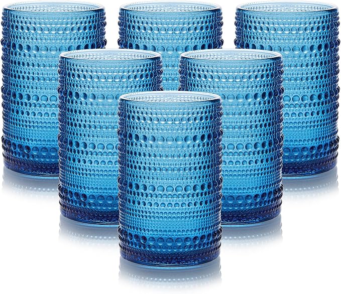 HomeVogue 15 oz Blue Hobnail Drinking Glasses by HomeVogue