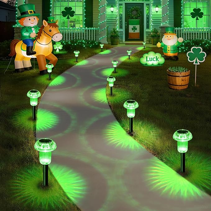 Priddop Solar Lights Outdoor Pathway Waterproof 8 Pack Green LED Green Stake - Image 7