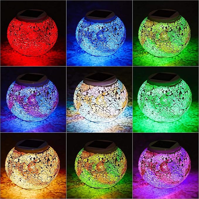 WSgift Color Changing Solar Powered Glass Mosaic Ball Led Garden Lights - Image 2