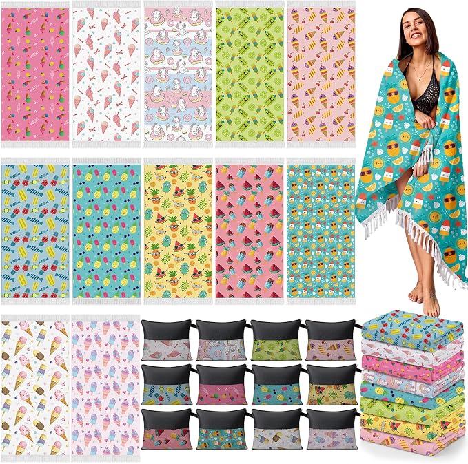Peryiter 24 Pack Microfiber Oversize Turkish Beach Towel Set 12 Large Absorbent by Peryiter