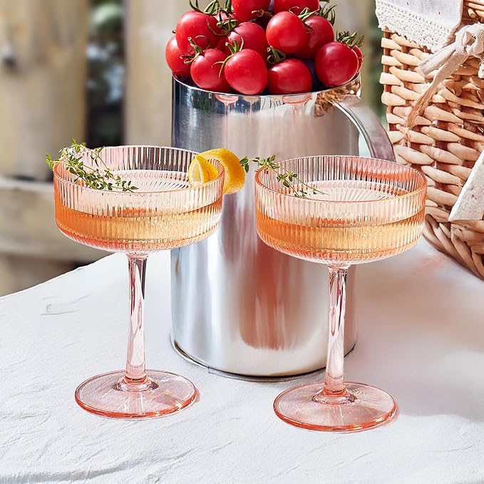 Khen Shatterproof Acrylic Ribbed Vintage Art Deco Martini, Champagne & Cocktail by Khen