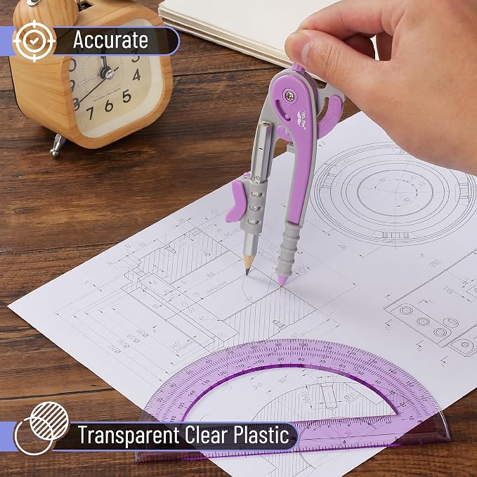 Mr. Pen- Geometry Compass and Protractor Set, 6 Inch Compass, 6 Inch Protractor - Image 4
