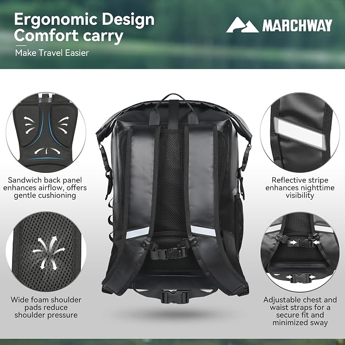 MARCHWAY Roll Top Waterproof Backpack, Floating Dry Bag 20L/30L/45L - Image 3
