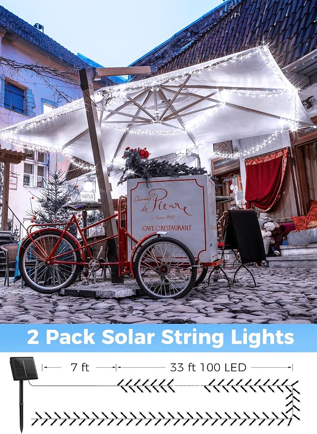 Solar String Lights Outdoor, 2 Pack Total 80 FT 200 LED Solar Powered String - Image 2