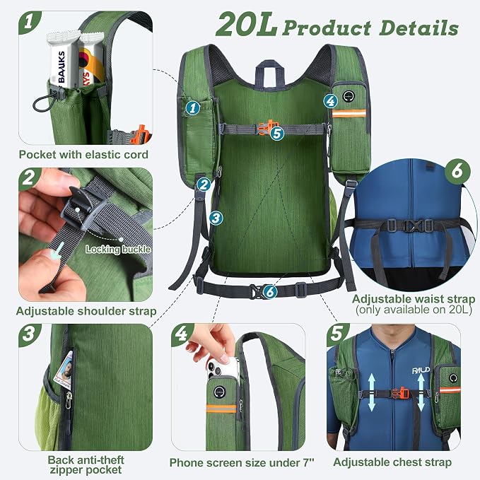 BECOJADDE 20L Small Hiking Backpack - Image 2