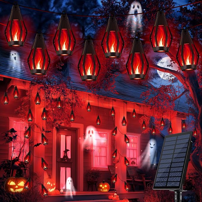 iBaycon Solar Halloween Lights, 42Ft 15 LED Bulbs Flickering Flame String Light by iBaycon