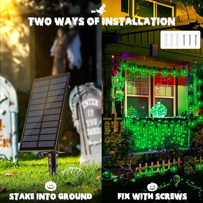 iBaycon Solar Halloween Lights, 27Ft 10 LED Bulbs Flickering Flame String Light - Image 6