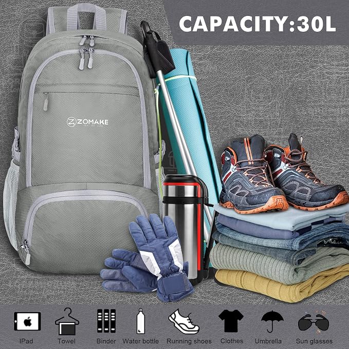 ZOMAKE Lightweight Packable Backpack 30L, Foldable Hiking Backpacks Water - Image 3