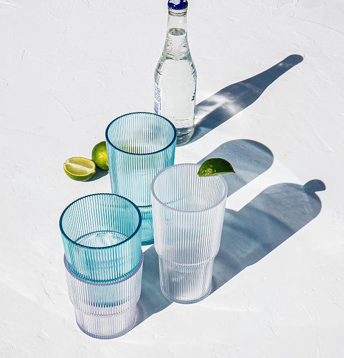 Fine Ribbed 22 oz Durable Acrylic Jumbo Drinking Glasses, Shatter-Resistant and - Image 4