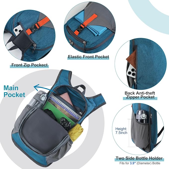 FIORETTO 20L Hiking Backpack for Women Men Mini Packable Backpack Lightweight - Image 4