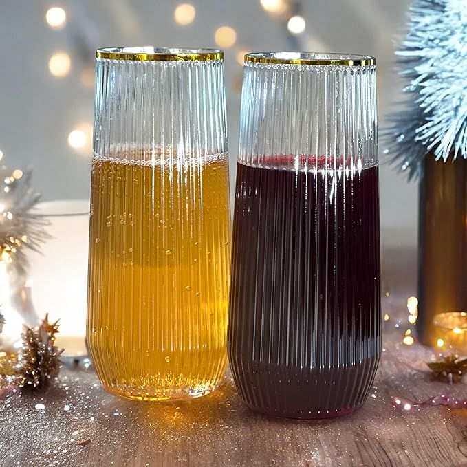 Oojami 48 Pack Ribbed Origami Ripple Plastic Glasses, 24 9 Ounce Stemless - Image 6