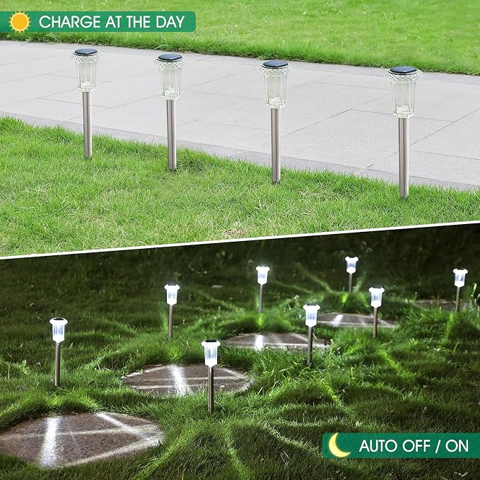 Eyrosa Solar Outdoor Lights, 10 Pack Waterproof Stainless Steel Solar Stake - Image 5