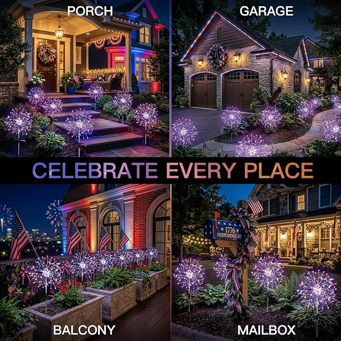 suddus 4th of July Decorations Solar Garden Lights, Upgrade 2Pack 150LED Red - Image 4