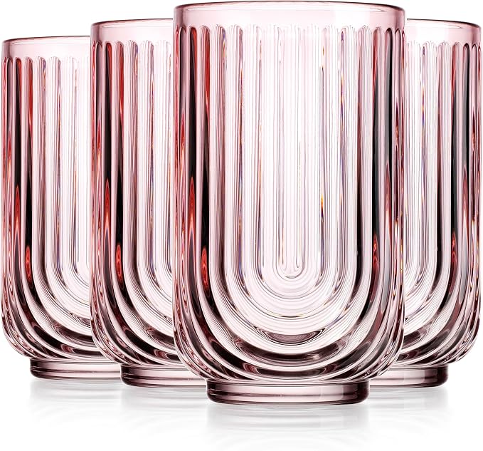 Glaver's Vintage Glassware Art Deco Glasses Ribbed Drinking Glasses U-Shape - Image 7
