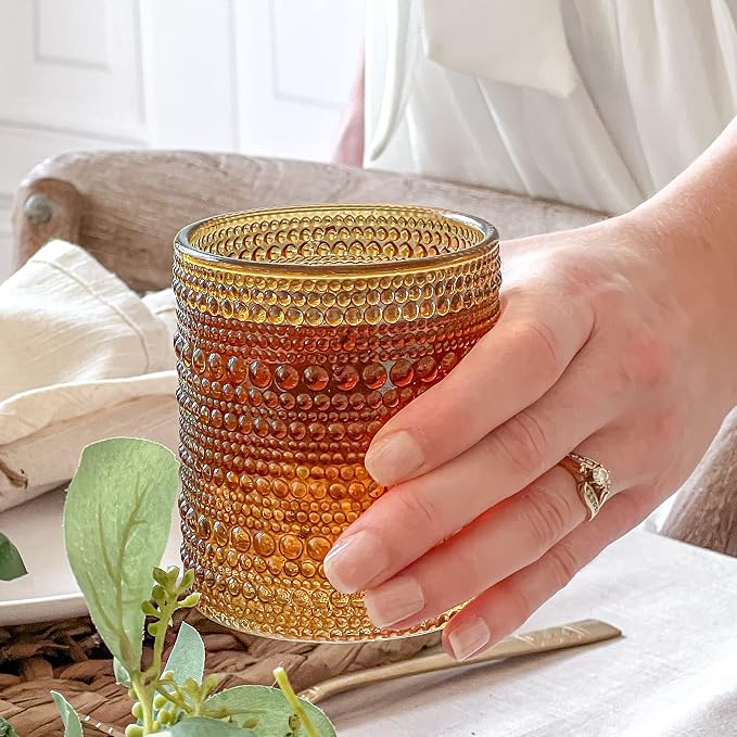Kate Aspen Beaded Amber Drinking Glasses Set of 6-10 oz Vintage Glassware Set - Image 9