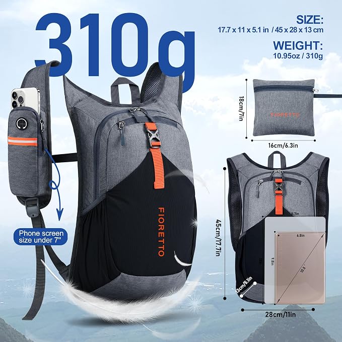 FIORETTO 15L Hiking Backpack for Women Men Mini Packable Backpack Lightweight - Image 5