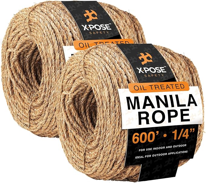 Manila Rope - 1/4 Inch 600' - 3 Strand Cordage Twisted Braided Rope - Thick by XposeSafety