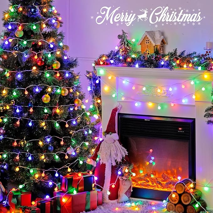 JMEXSUSS 100 LED Christmas Lights Indoor Plug in, 33ft 8 Mode Globe String - Image 4