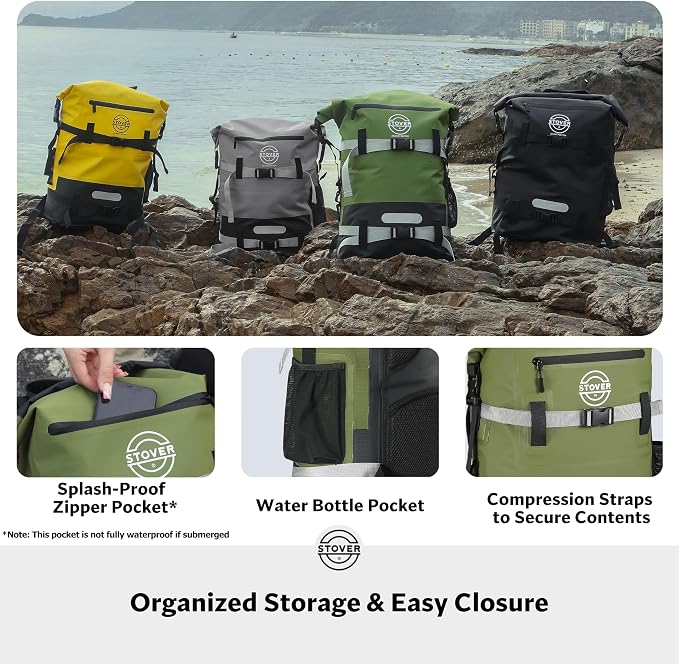 STOVER 5/10/25/30/40/55L Waterproof Dry Bag- Roll-Top Backpack w/Phone Case- - Image 7