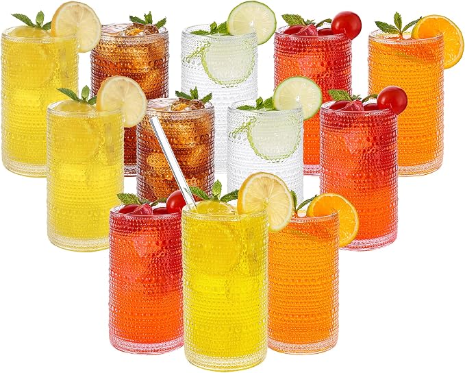 Vintage Hobnail Drinking Glasses Set of 12, 16 oz Large Capacity Embossed Clear - Image 7
