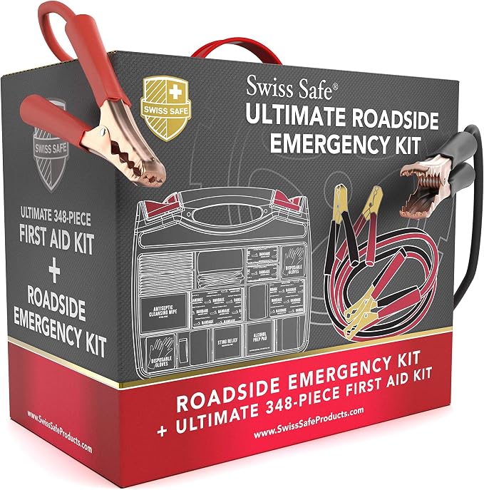 Swiss Safe 2-in-1 Car Emergency Kit | 12-FT Heavy-Duty Jumper Cables & - Image 8
