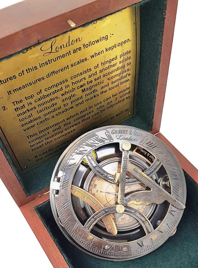 Brass Nautical - 5 inches Large Sundial Compass in Rosewood Case Top Grade - Image 2