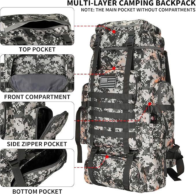 Hiking Backpack for Men 70L/100L Camping Backpack Military Rucksack Molle 3 - Image 3