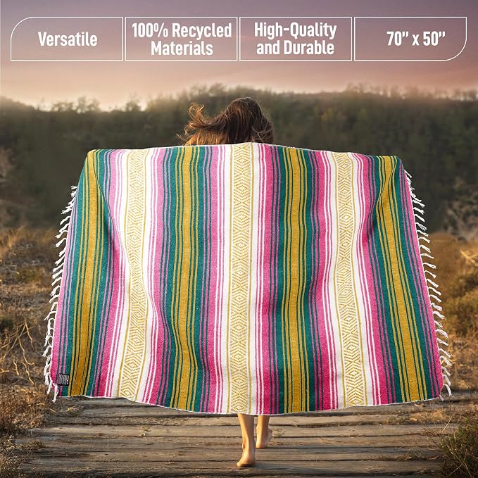 Hydration Nation Authentic Large Handwoven Mexican Striped Throw Blanket - Image 3