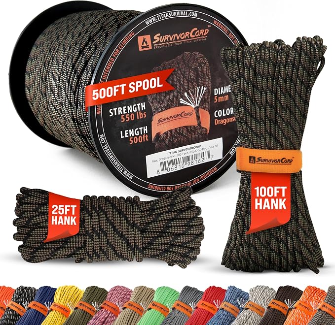 TITAN Survival Patented Paracord 550 - 25ft by SurvivorCord