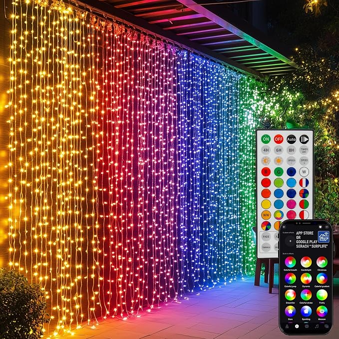 Dazzle Bright 300 LED Curtain String Lights, RGB Color Changing Christmas Fairy by DazzleBright