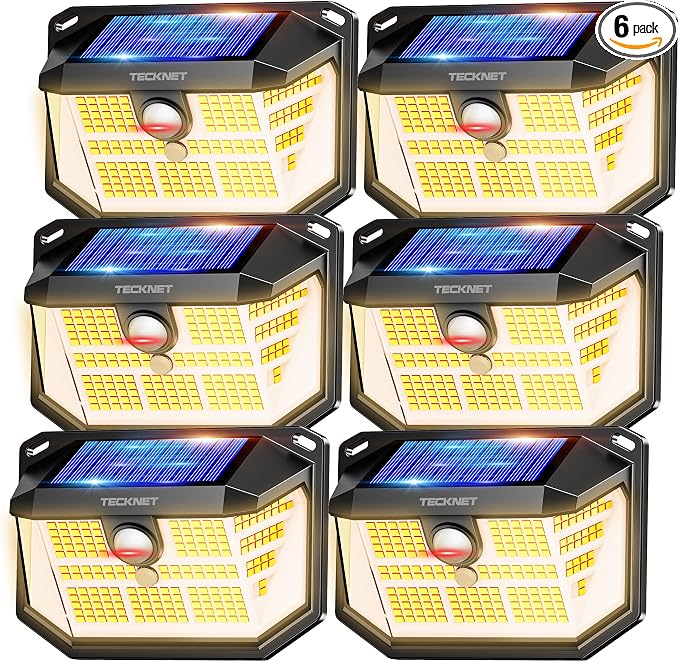 TECKNET 231 LED Motion Sensor Outdoor Lights, 6 Pack, 300° Solar Security Wall by Tecknet